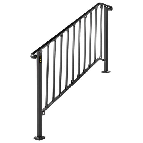 VEVOR Handrails for Outdoor Steps, Fit 4 or 5 Steps Outdoor Stair Railing, Picket#4 Wrought Iron Handrail, Flexible Porch Railing